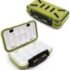 Waterproof fishing tackle box with multiple compartments for lures, hooks, and gear